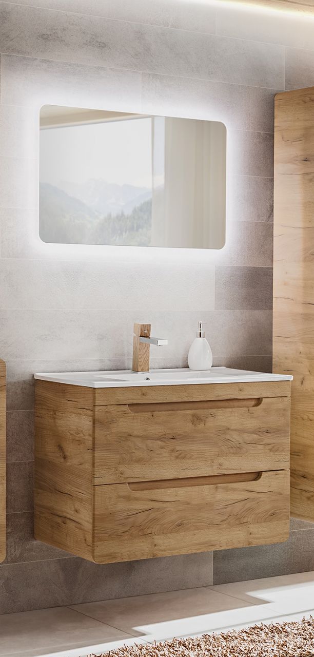 Badmöbel Set 2-tlg Badezimmerset FERMO Gold Eiche inkl.Waschtisch 60cm von Fun Moebel