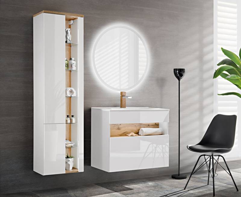 Badmöbel Set 3-tlg Badezimmerset VARESE Weiss inkl.Waschtisch 80cm von Fun Moebel