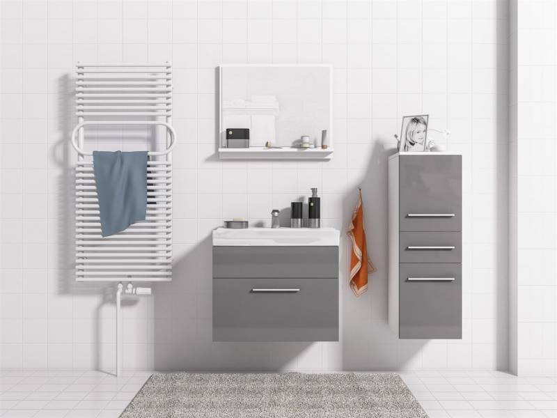 Badmöbel Set 4-Tlg Weiss / Grau Hochglanz LUCY S inkl.Waschtisch von Fun Moebel