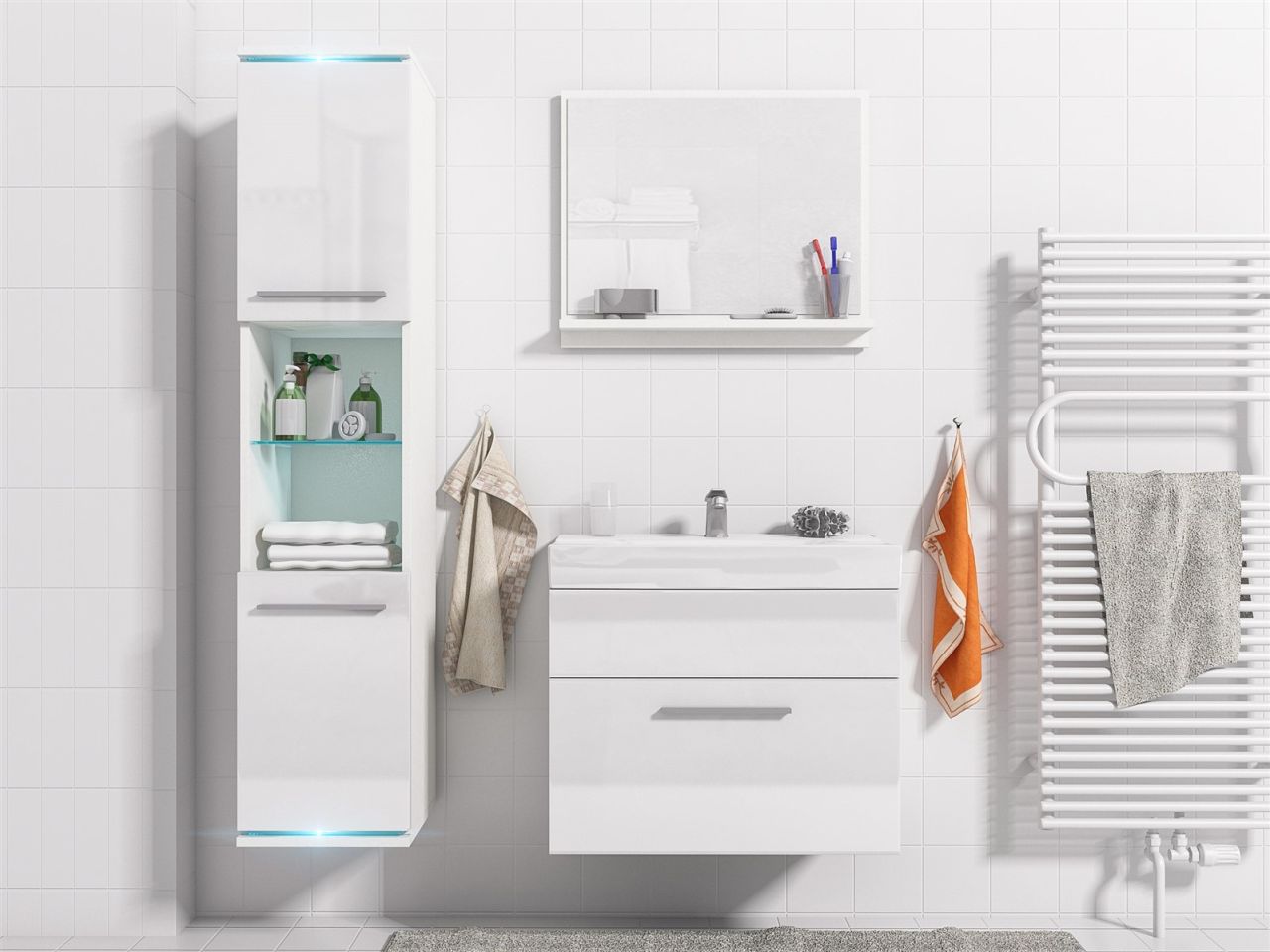 Badmöbel Set 4-Tlg Weiss Hochglanz TOPI inkl.Waschtisch von Fun Moebel