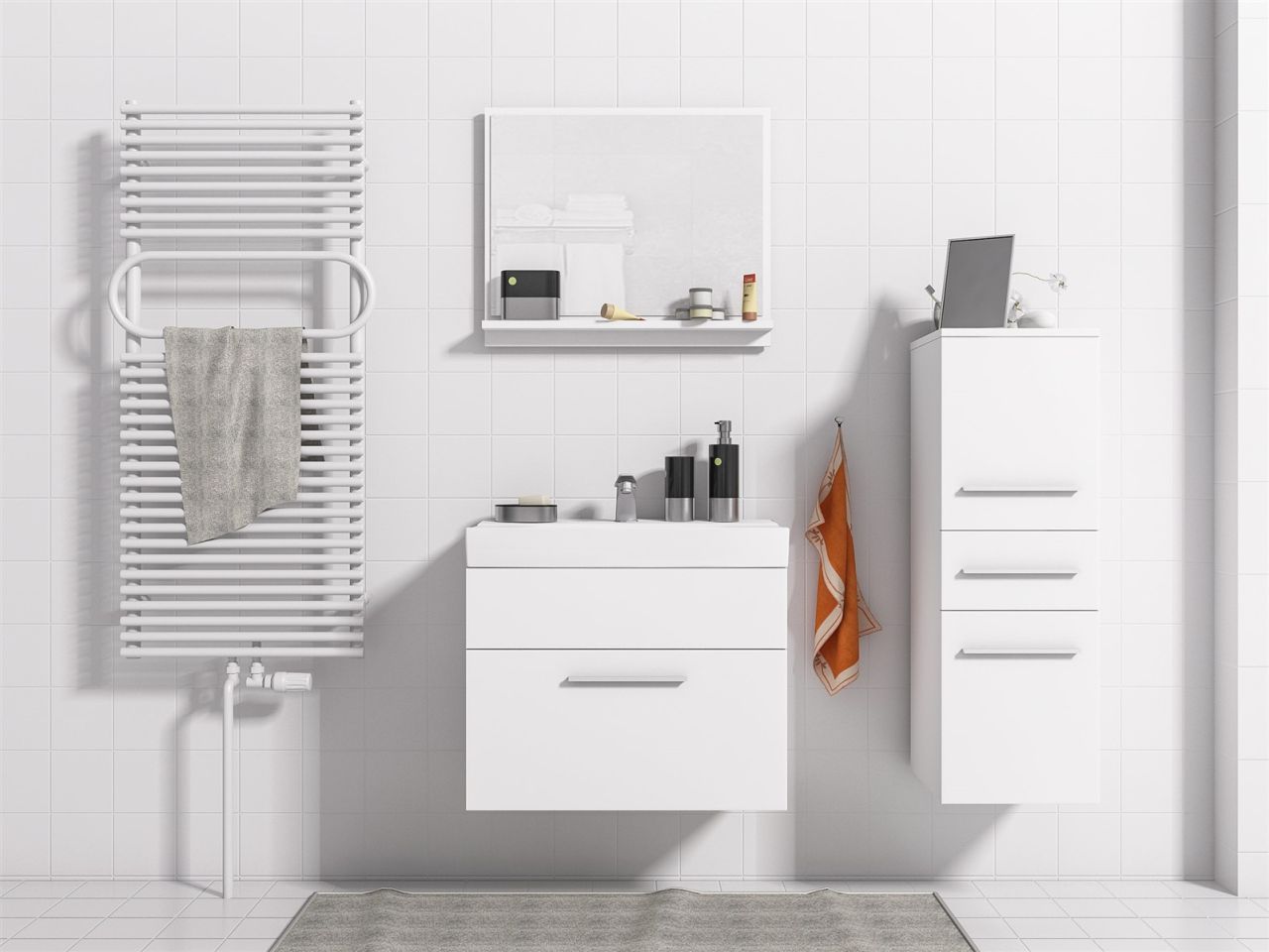 Badmöbel Set 4-Tlg Weiss matt LUCY S inkl.Waschtisch von Fun Moebel