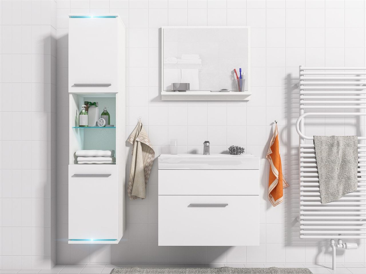 Badmöbel Set 4-Tlg Weiss matt TOPI inkl.Waschtisch von Fun Moebel