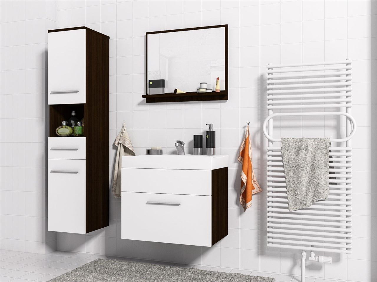 Badmöbel Set 4-Tlg Wenge / Weiss matt LUCY inkl.Waschtisch von Fun Moebel