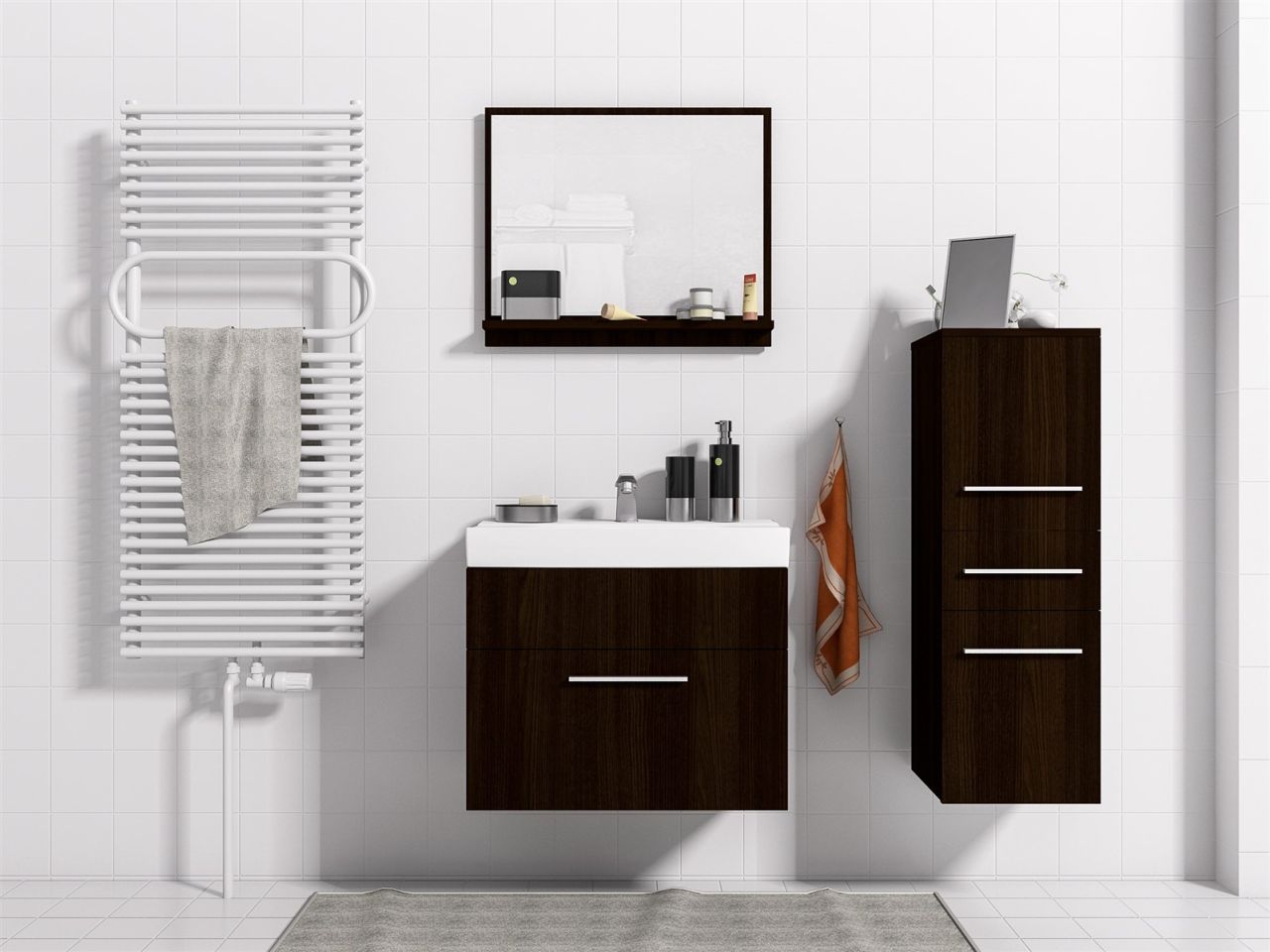 Badmöbel Set 4-Tlg Wenge matt LUCY S inkl.Waschtisch von Fun Moebel