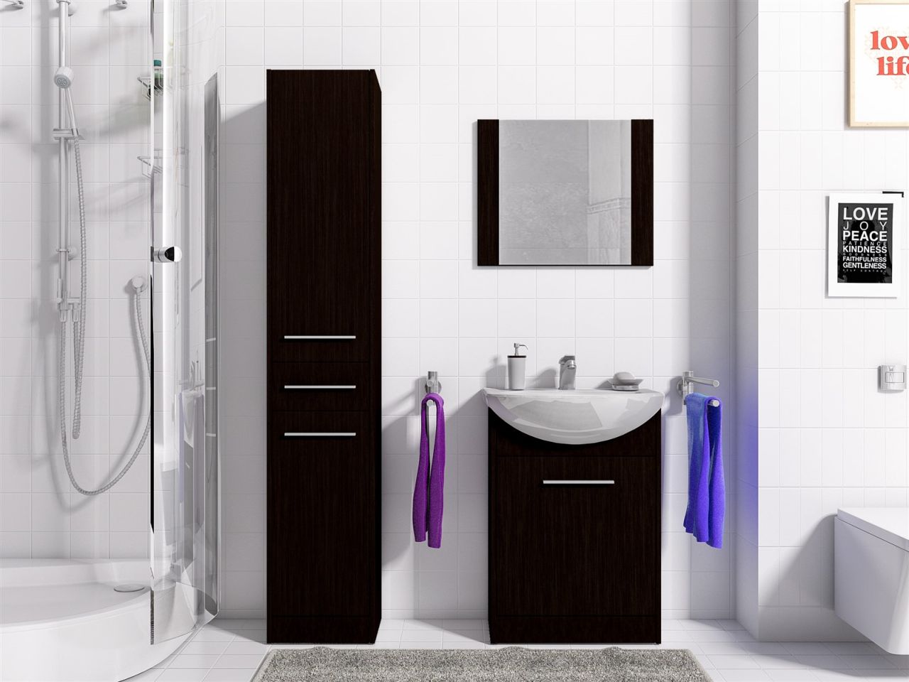 Badmöbel Set 4-Tlg Wenge matt PERM Nr.2 inkl.Waschtisch von Fun Moebel