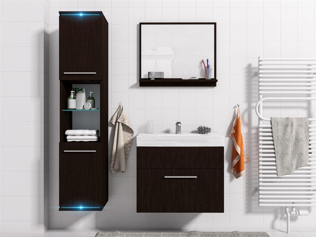 Badmöbel Set 4-Tlg Wenge matt TOPI inkl.Waschtisch inkl.LED von Fun Moebel