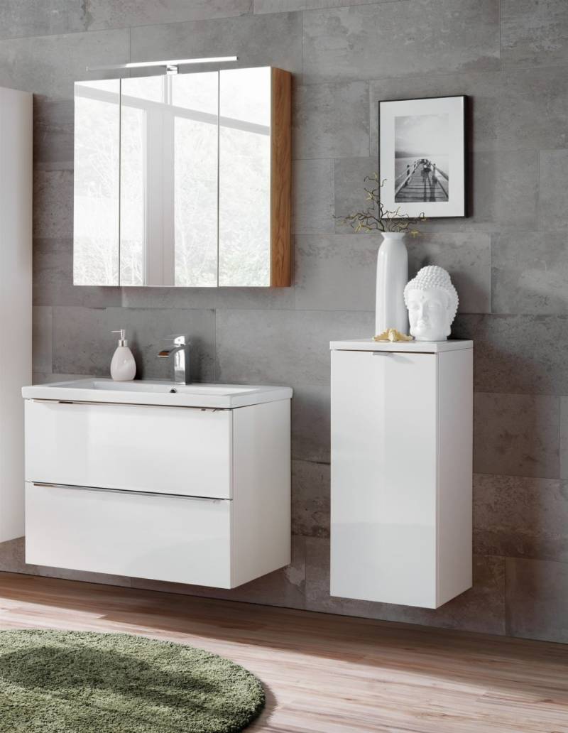 Badmöbel Set 4-tlg Badezimmerset PERUGIA Weiss inkl.Waschbecken 80cm von Fun Moebel