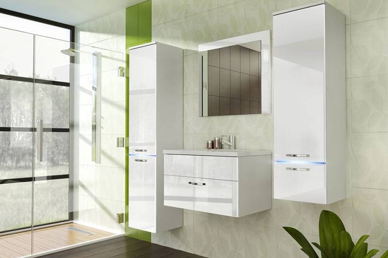 Badmöbel Set 5-Tlg Weiss Badezimmerset - Liva-inkl.Waschtisch inkl.LED von Fun Moebel