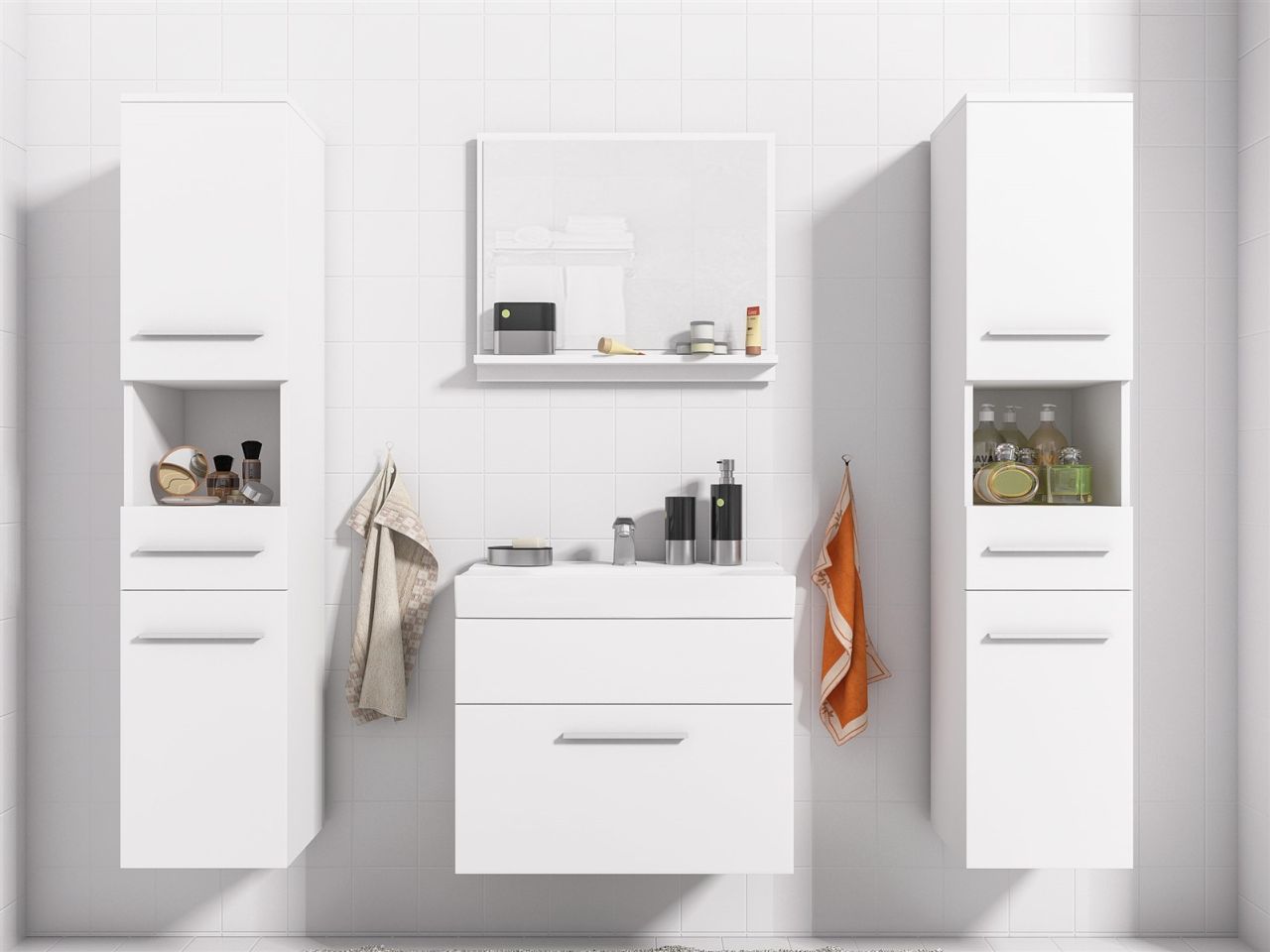 Badmöbel Set 5-Tlg Weiss matt LIVO XL inkl.Waschtisch von Fun Moebel