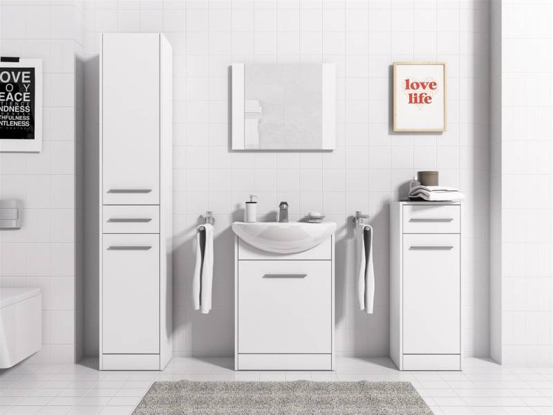 Badmöbel Set 5-Tlg Weiss matt SEVILLA inkl.Waschtisch von Fun Moebel