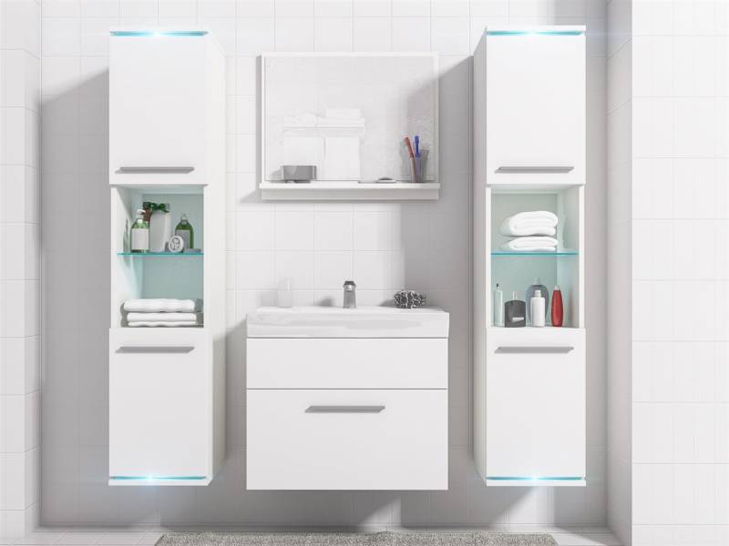 Badmöbel Set 5-Tlg Weiss matt TOPLINE inkl.Waschtisch inkl.LED von Fun Moebel