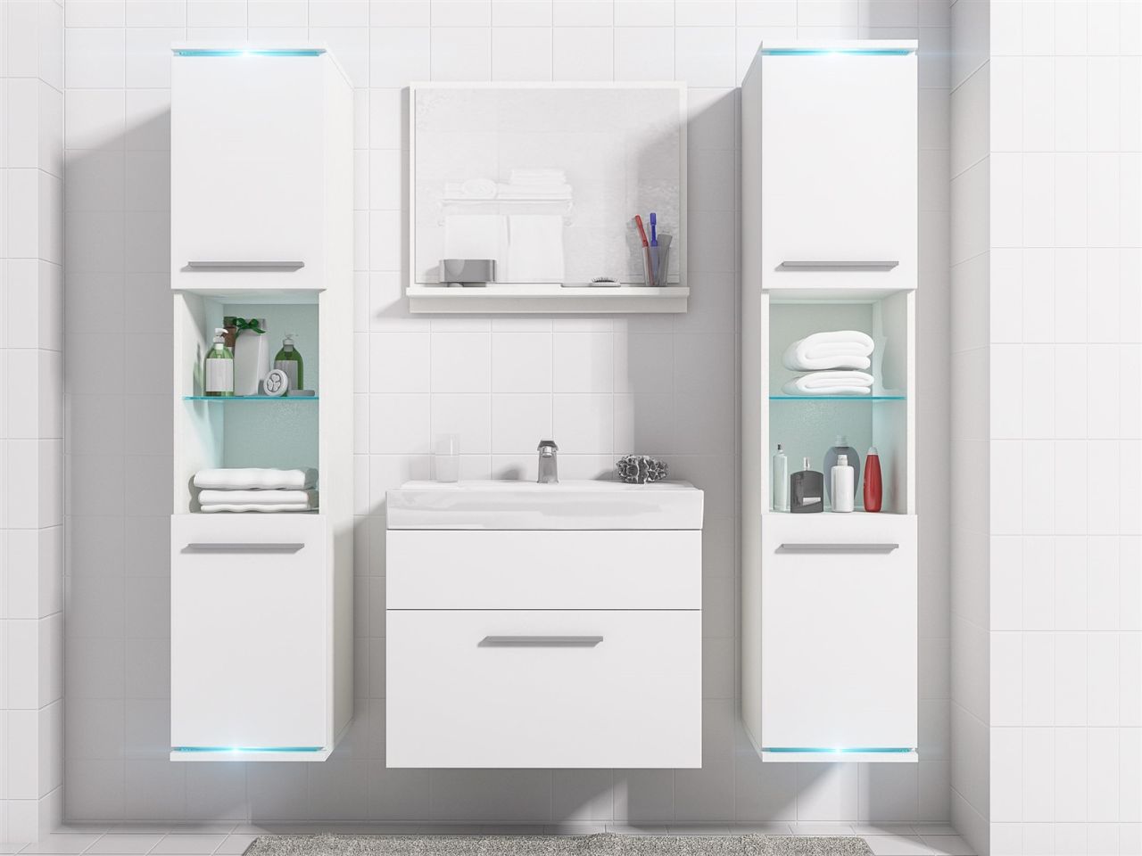 Badmöbel Set 5-Tlg Weiss matt TOPLINE inkl.Waschtisch von Fun Moebel