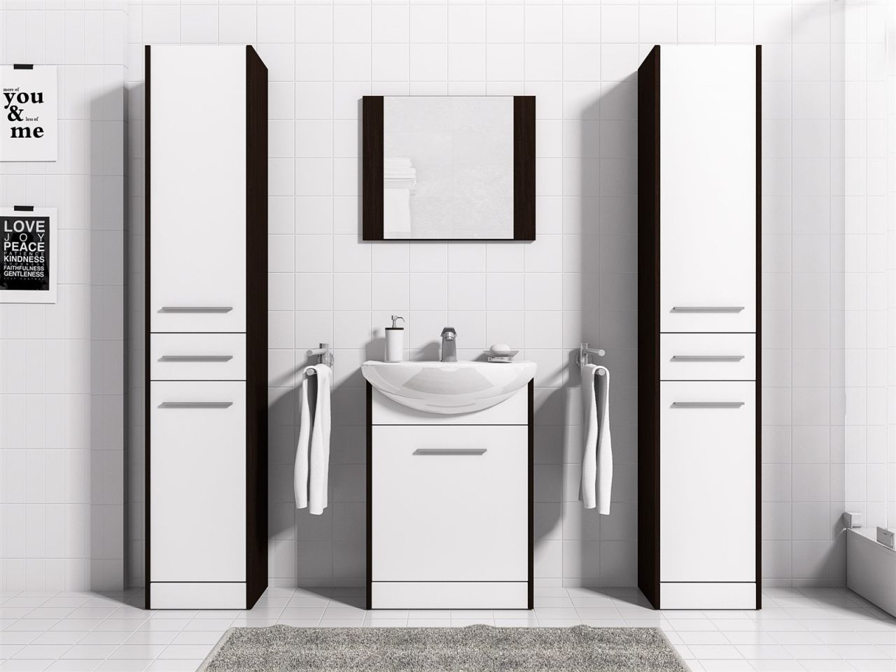 Badmöbel Set 5-Tlg Wenge / Weiss matt SEVILLA XL inkl.Waschtisch von Fun Moebel