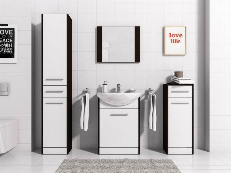 Badmöbel Set 5-Tlg Wenge / Weiss matt SEVILLA inkl.Waschtisch von Fun Moebel