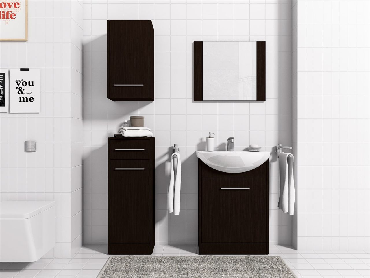 Badmöbel Set 5-Tlg Wenge matt PERM inkl.Waschtisch von Fun Moebel