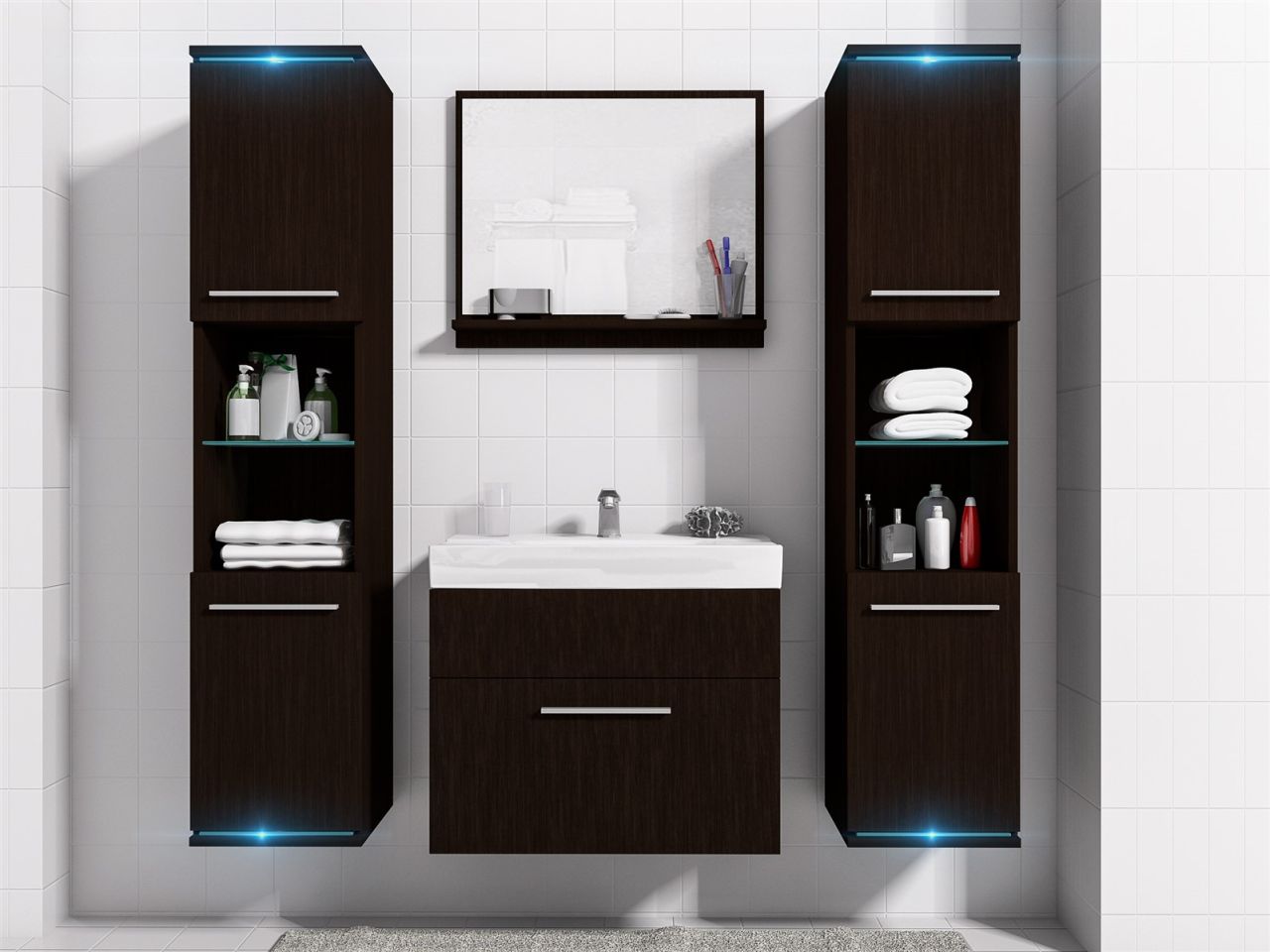 Badmöbel Set 5-Tlg Wenge matt TOPLINE inkl.Waschtisch inkl.LED von Fun Moebel