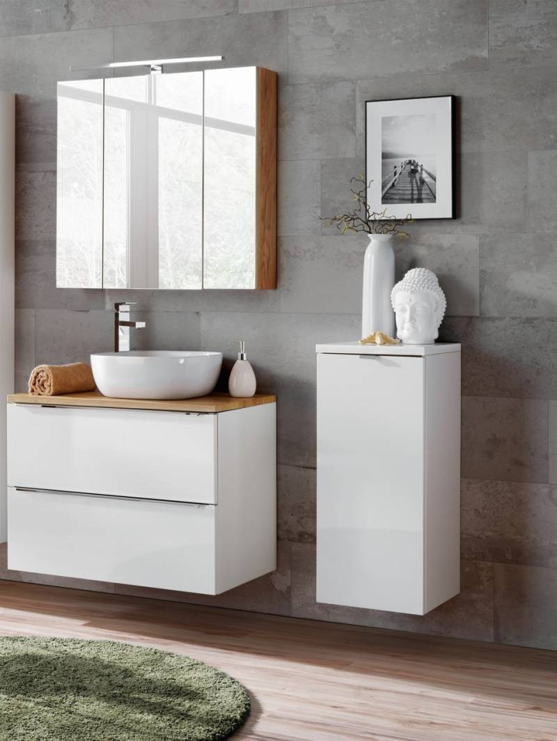 Badmöbel Set 5-tlg Badezimmerset PERUGIA Weiss inkl.Waschbecken 80cm von Fun Moebel