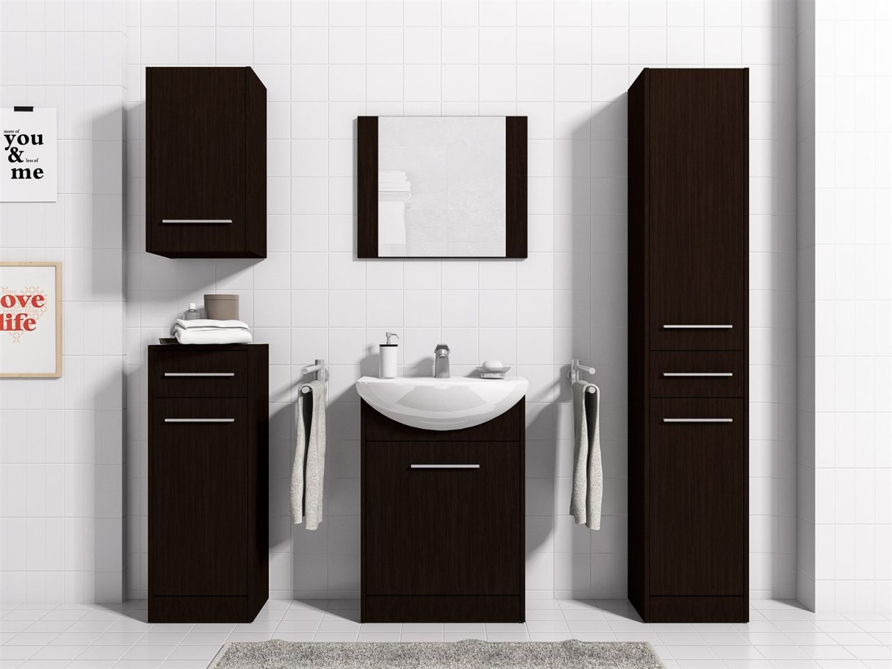 Badmöbel Set 6-Tlg Wenge matt SEVILLA L inkl.Waschtisch von Fun Moebel