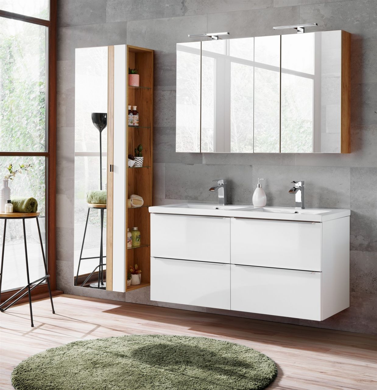 Badmöbel Set 6-tlg Badezimmerset PERUGIA Weiß HGL inkl.Waschbecken Badmöbel Set 6-tlg Badezimmerset PERUGIA Weiß HGL inkl.Waschbecken von Fun Moebel