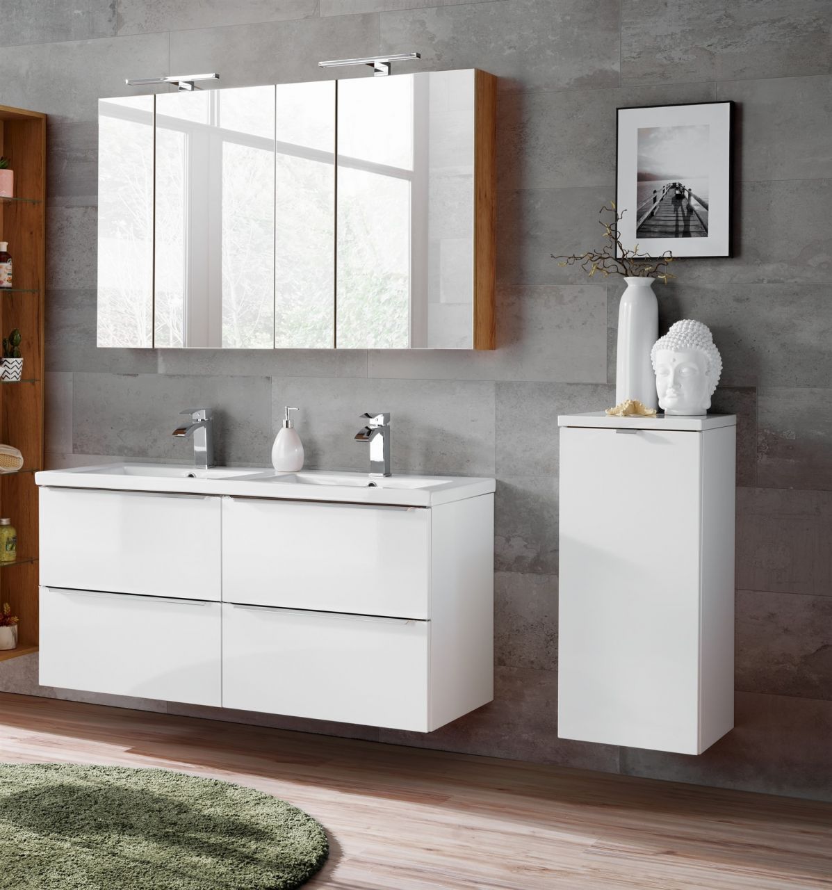 Badmöbel Set 6-tlg Badezimmerset PERUGIA Weiß HGL inkl.Waschbecken Badmöbel Set 6-tlg Badezimmerset PERUGIA Weiß HGL inkl.Waschbecken von Fun Moebel