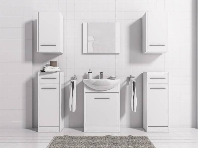 Badmöbel Set 7-Tlg Weiss matt PERM Nr.4 inkl.Waschtisch von Fun Moebel