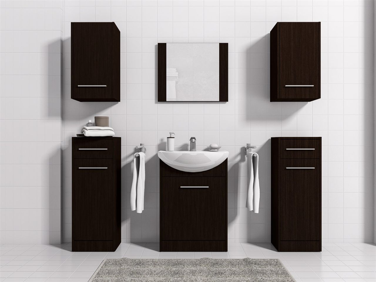 Badmöbel Set 7-Tlg Wenge matt PERM Nr.4 inkl.Waschtisch von Fun Moebel