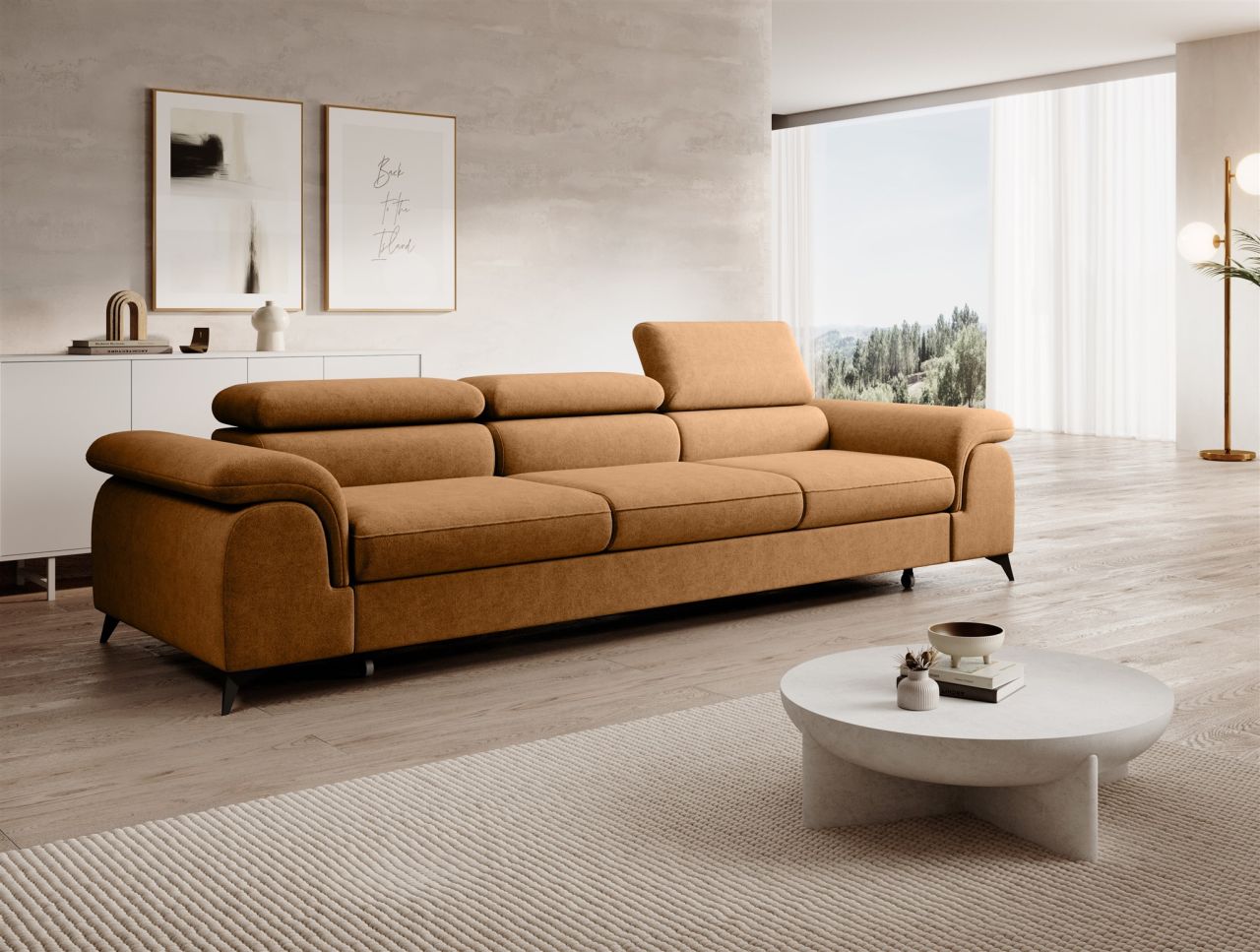 Big Sofa Couchgarnitur BASTIEN Megasofa mit Schlaffunktion Stoff Whisper Amber von Fun Moebel