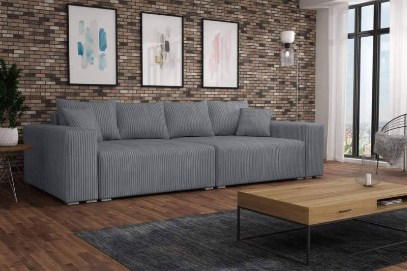 Big Sofa Couchgarnitur REGGIO Megasofa mit Schlaffunktion Stoff Poso Dunkelgrau von Fun Moebel