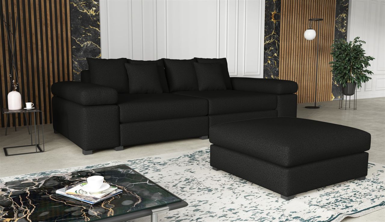 Big Sofa Megasofa Riesensofa AREZZO inkl. Hocker Stoff Now or Never Schwarz von Fun Moebel