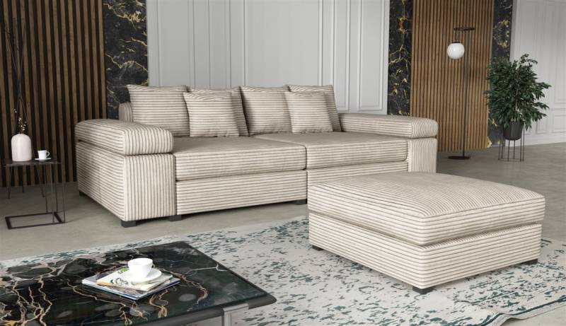 Big Sofa Megasofa Riesensofa AREZZO inkl. Hocker Stoff Tilia Creme von Fun Moebel