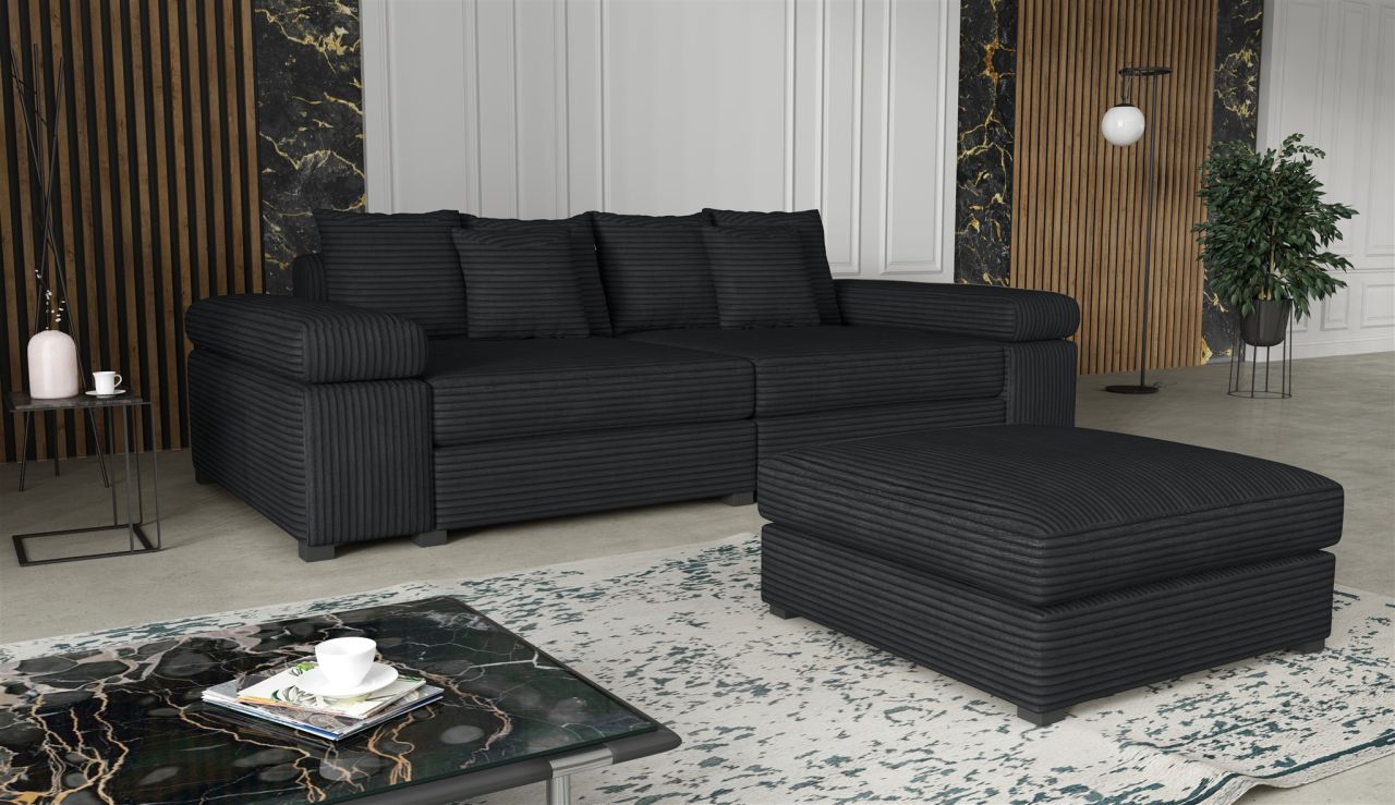 Big Sofa Megasofa Riesensofa AREZZO inkl. Hocker Stoff Tilia Schwarz von Fun Moebel