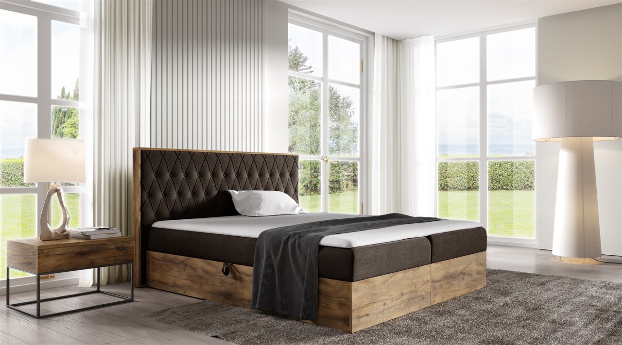 Boxspringbett Bett BROMIA 120x220cm Lancelot Eiche Stoff Braun inkl. Bettkasten von Fun Moebel