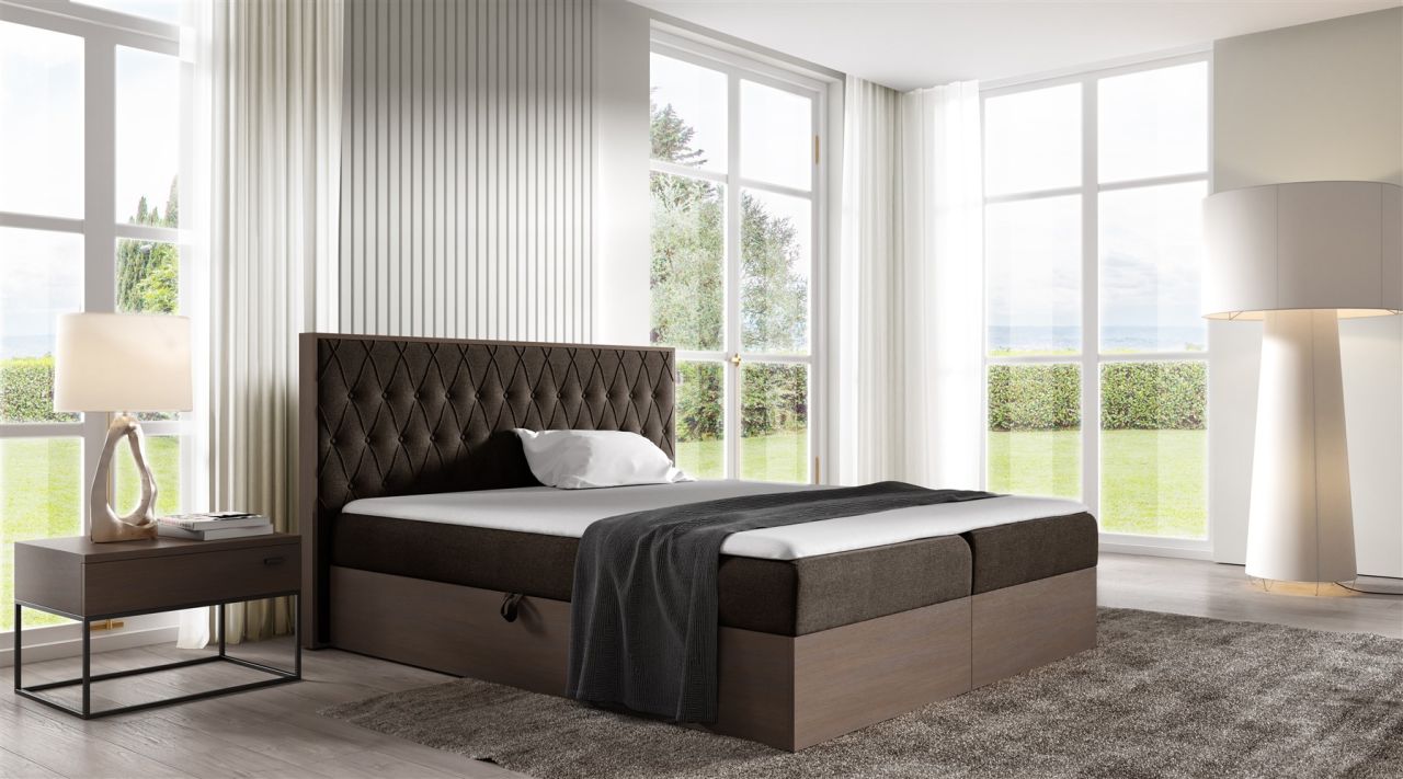 Boxspringbett Bett BROMIA 160x200cm Dunkel Eiche Stoff Braun inkl. Bettkasten von Fun Moebel