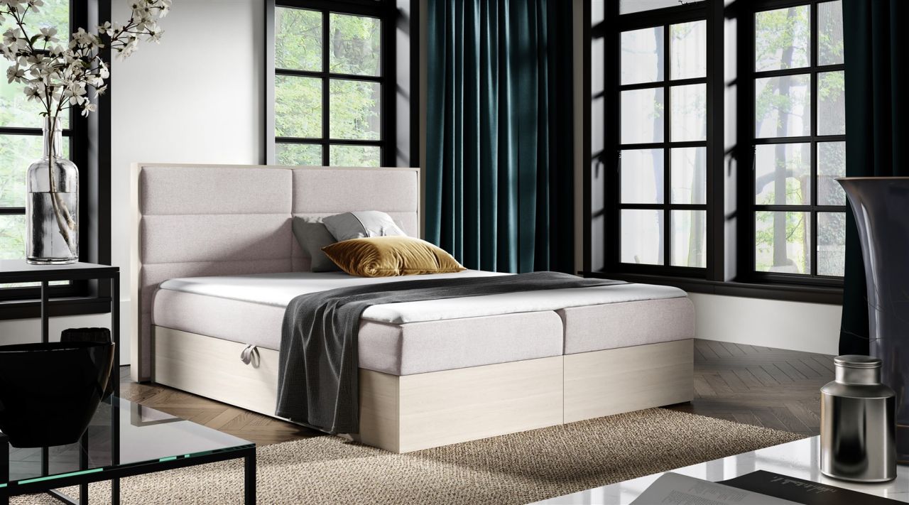 Boxspringbett Bett LAMBROS 120x200cm Nordic Teak Stoff Hellbeige inkl Bettkasten Boxspringbett Bett LAMBROS 120x200cm Nordic Teak Stoff Hellbeige inkl Bettkasten von Fun Moebel