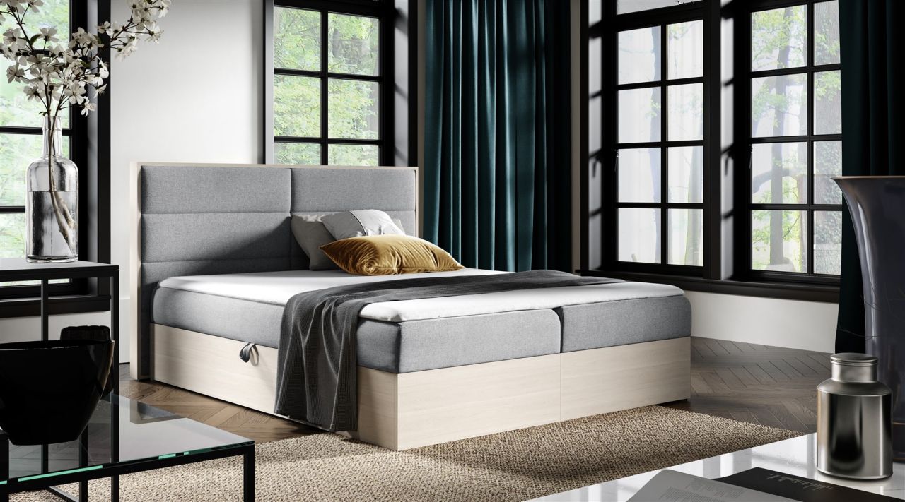 Boxspringbett Bett LAMBROS 180x200cm Nordic Teak Stoff Grau inkl. Bettkasten Boxspringbett Bett LAMBROS 180x200cm Nordic Teak Stoff Grau inkl. Bettkasten von Fun Moebel