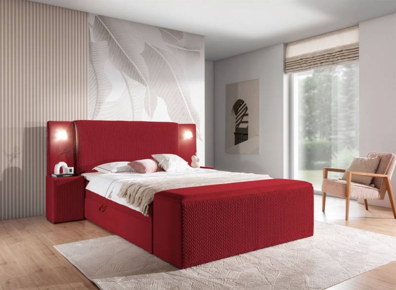 Boxspringbett Bett MARTEN 120x220cm Set.4 in Stoff Magic Velvet Rot von Fun Möbel