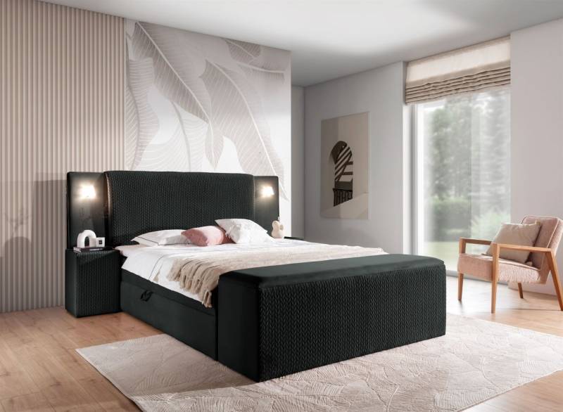 Boxspringbett Bett MARTEN 160x200cm Set.2 in Stoff Magic Velvet Schwarz von Fun Möbel