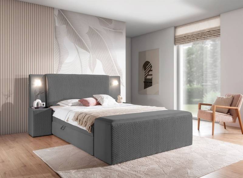 Boxspringbett Bett MARTEN 180x200cm Set.4 in Stoff Magic Velvet Dunkelgrau von Fun Möbel