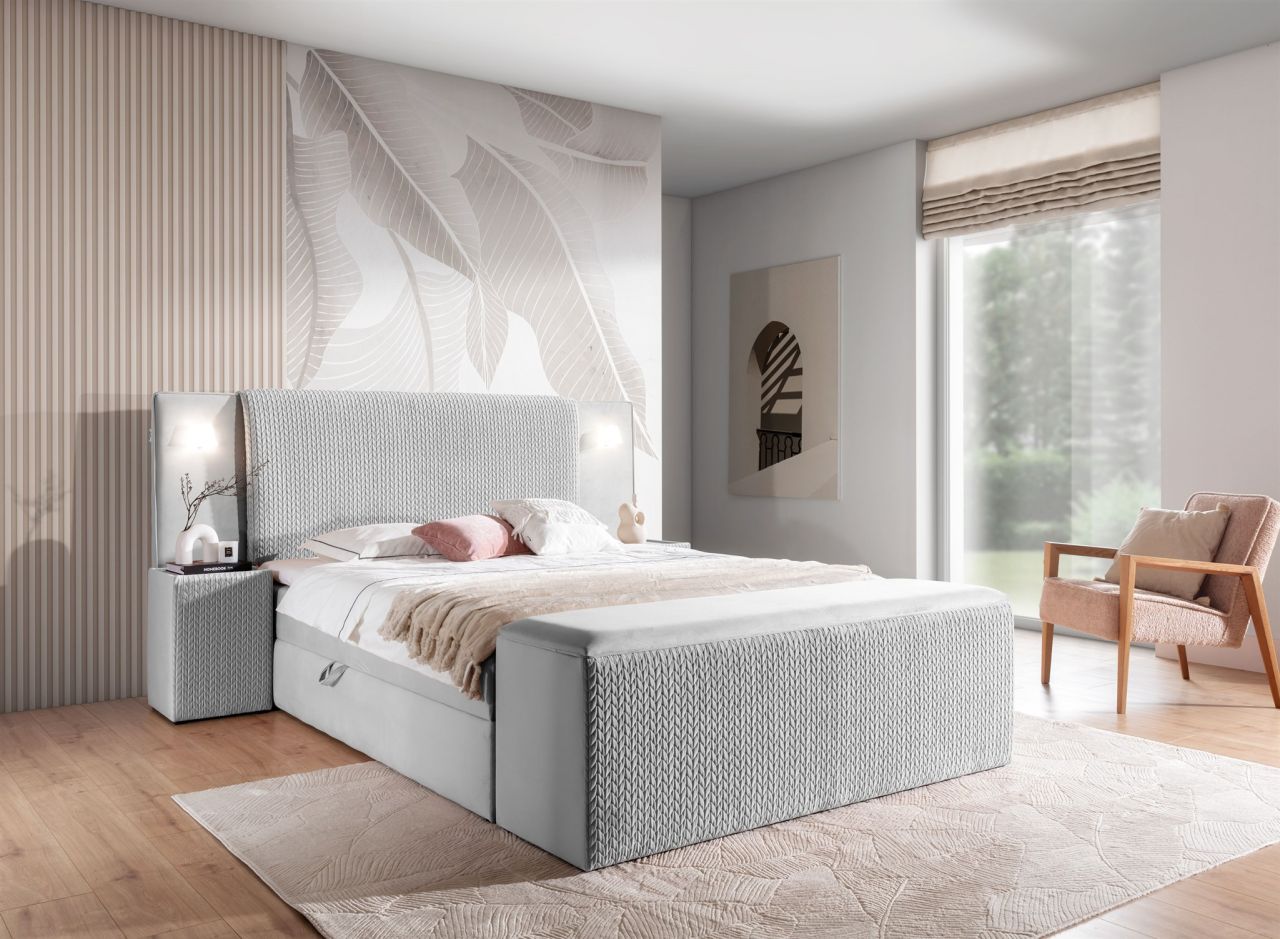 Boxspringbett Bett MARTEN 180x200cm Set.4 in Stoff Magic Velvet Hellgrau Boxspringbett Bett MARTEN 180x200cm Set.4 in Stoff Magic Velvet Hellgrau von Fun Möbel