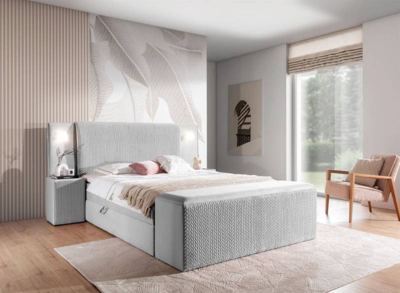 Boxspringbett Bett MARTEN 180x200cm Set.4 in Stoff Magic Velvet Hellgrau von Fun Möbel