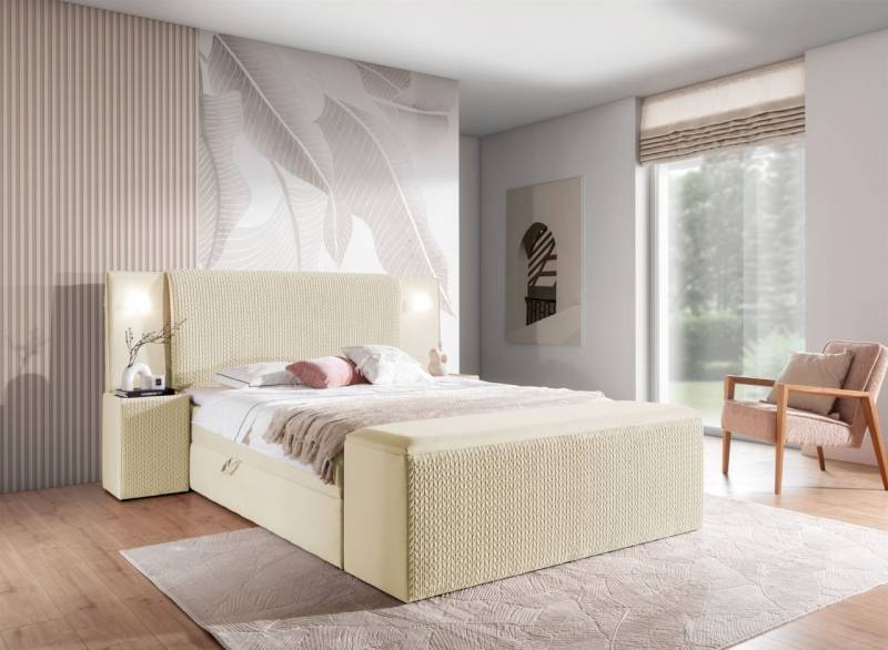 Boxspringbett Bett MARTEN 180x220cm Set.3 in Stoff Magic Velvet Creme von Fun Möbel