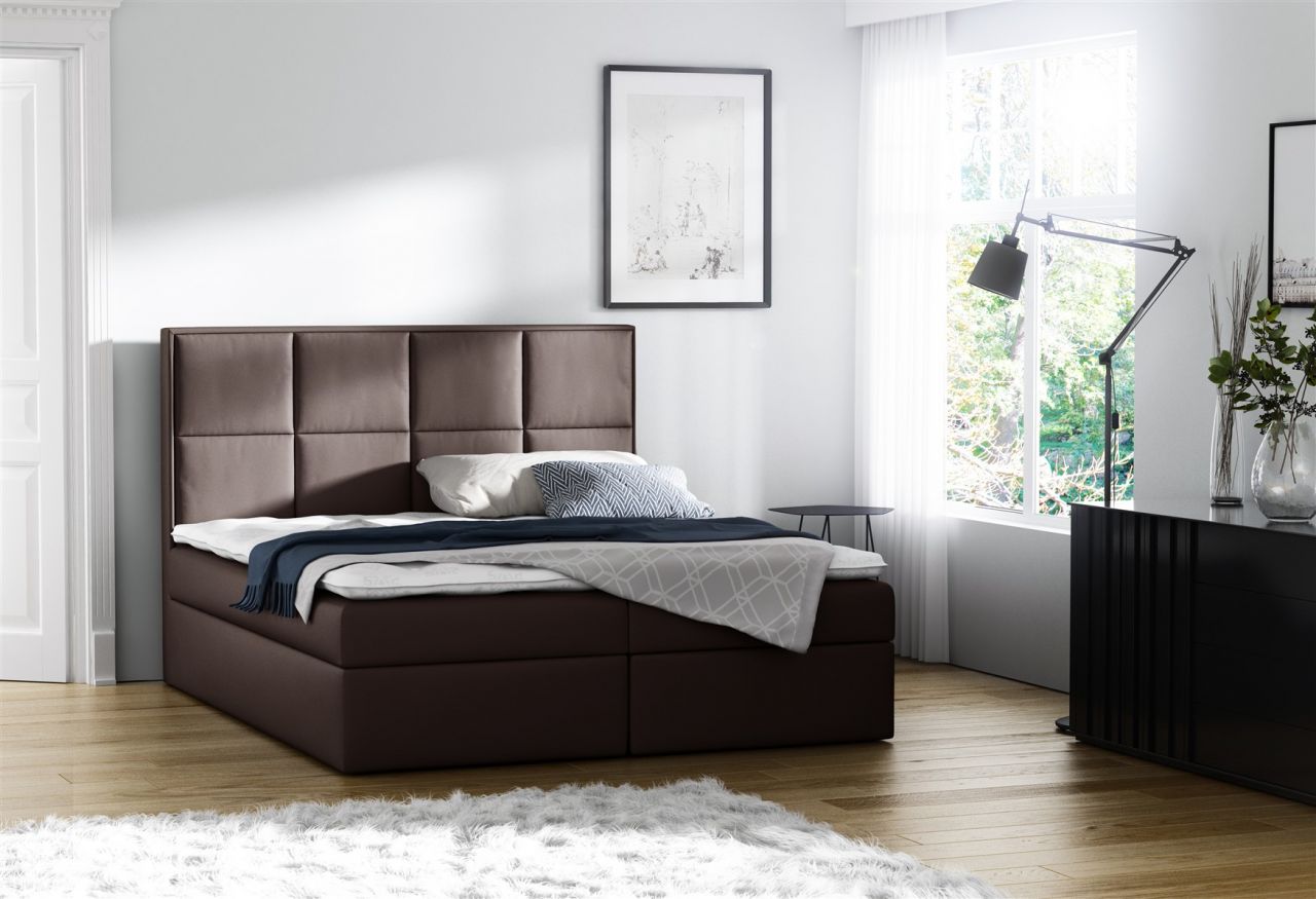 Boxspringbett Bett MEDIANO Kunstleder Braun 200x200cm inkl.Bettkasten von Fun Moebel