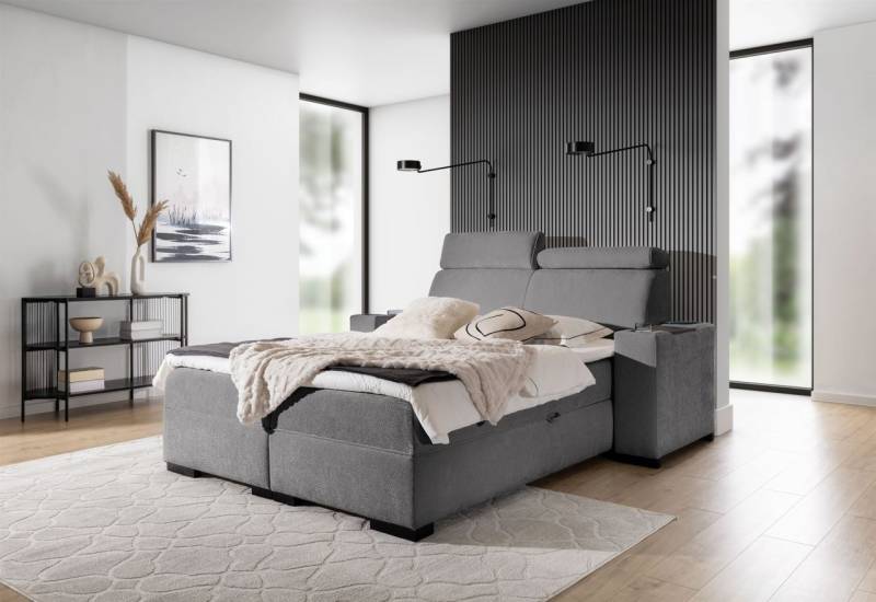 Boxspringbett Bett NESTOR 200x200cm Set.2 in Stoff Dress Me Grau von Fun Möbel