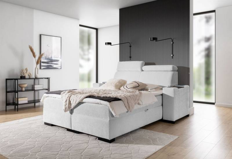 Boxspringbett Bett NESTOR 200x200cm Set.2 in Stoff Dress Me Pearl von Fun Möbel