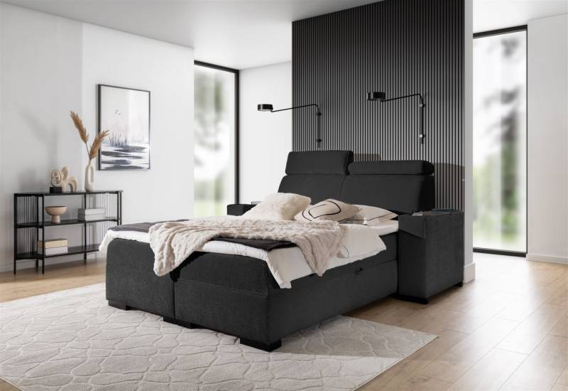 Boxspringbett Bett NESTOR 200x200cm Set.2 in Stoff Dress Me Schwarz von Fun Möbel