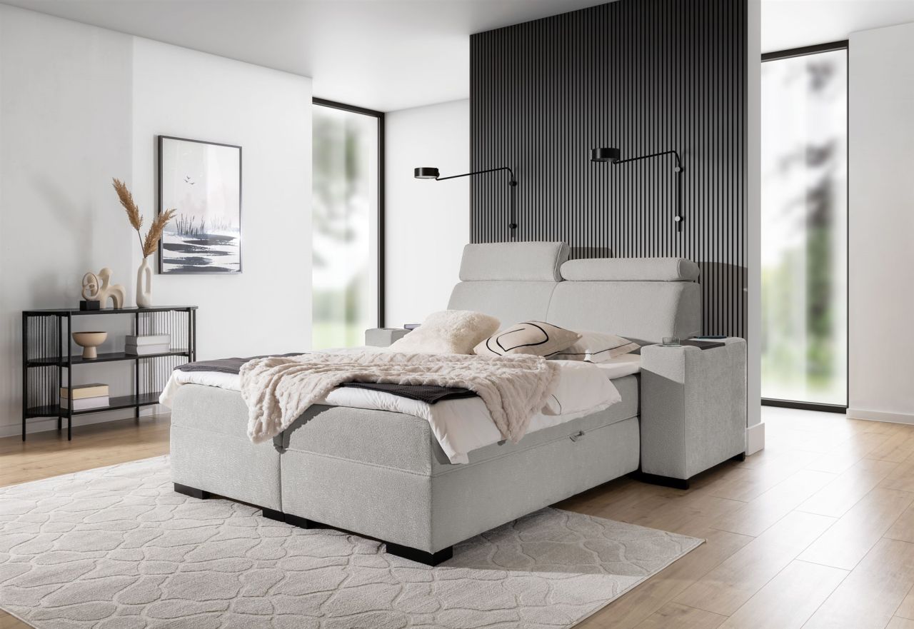 Boxspringbett Bett NESTOR 200x200cm Set.2 in Stoff Dress Me Silbergrau Boxspringbett Bett NESTOR 200x200cm Set.2 in Stoff Dress Me Silbergrau von Fun Möbel