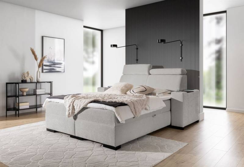 Boxspringbett Bett NESTOR 200x200cm Set.2 in Stoff Dress Me Silbergrau von Fun Möbel