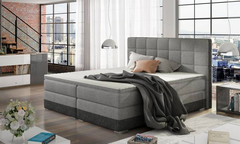 Boxspringbett Bett PRATO Webstoff Hellgrau/ Dunkelgrau 200x200cm von Fun Moebel