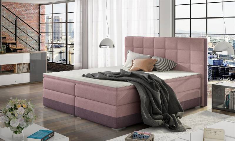 Boxspringbett Bett PRATO Webstoff Violett/ Rosa 180x200cm von Fun Moebel