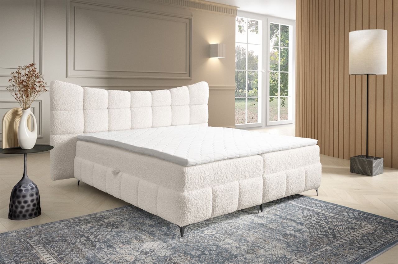 Boxspringbett Bett Schlafzimmerbett NOVA 140x200cm Stoff Rolf Creme von Fun Möbel